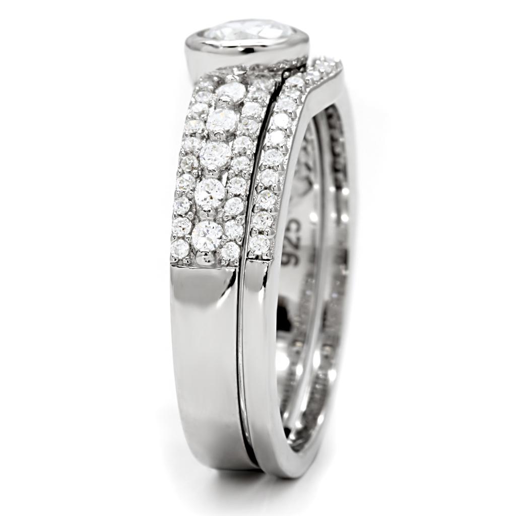 TS005 - Rhodium 925 Sterling Silver Ring with AAA Grade CZ in Clear