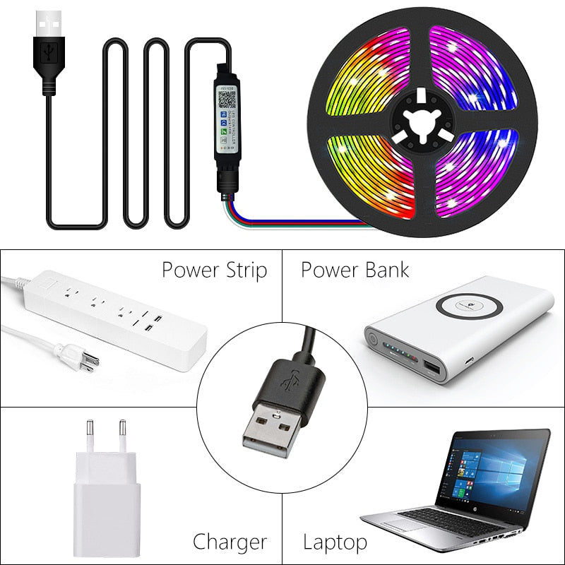 5050 Rgb Bluetooth Led Strip Lights 1m-30m 5v Usb Led Strip Tv